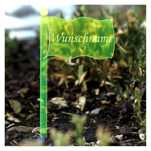 Acrílico cristal – Etiquetas para plantas (Bandera Verde Neón transparente fluorescente – Jardín Conector, hierbas letreros, Planta, conector, Gladiolen