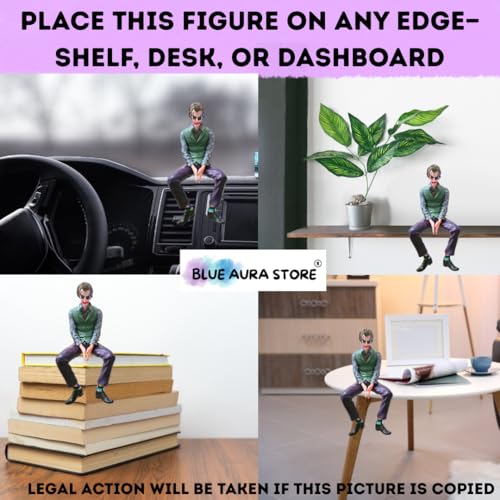 Image of Blue Aura Joker Action Figure Car Accessories Joker Statue for Decor Dashboard Toy Height - 15CM | Jo-ker Sitting