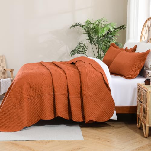 Image of EVENHUG Oversized King Bedspreads California King Quilt Set with Pillow Shams Extra Wide Large King Size Quilts Lightweight Coverlet Bedding Sets Caramel 120 inchx128 inch