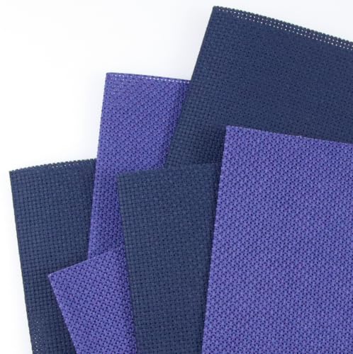 Image of KCS 4 /6 pc of 12 inch x 18 inch(30cmx45cm) 18 Count Cotton Aida Cloth Cross Stitch Fabric (6 pc, Royal Blue+Navy Blue)