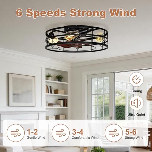 TCL 24" Black Caged Low Profile Ceiling Fans with Lights & Remote - image 2