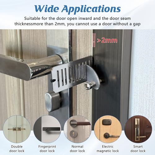 2 Pack Security Portable Door Lock Without Drilling, Stainless Steel Travel Safety Pocket Lock with 2 Storage Bag for Traveling Hotel Apartment School Bedroom Personal Protection - Image 6