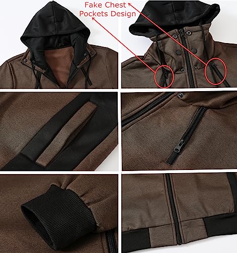 Image of YuKaiChen Men's Hooded Jacket Slim Fit Double Zipper Turtleneck Fleece Hoodie Outerwear