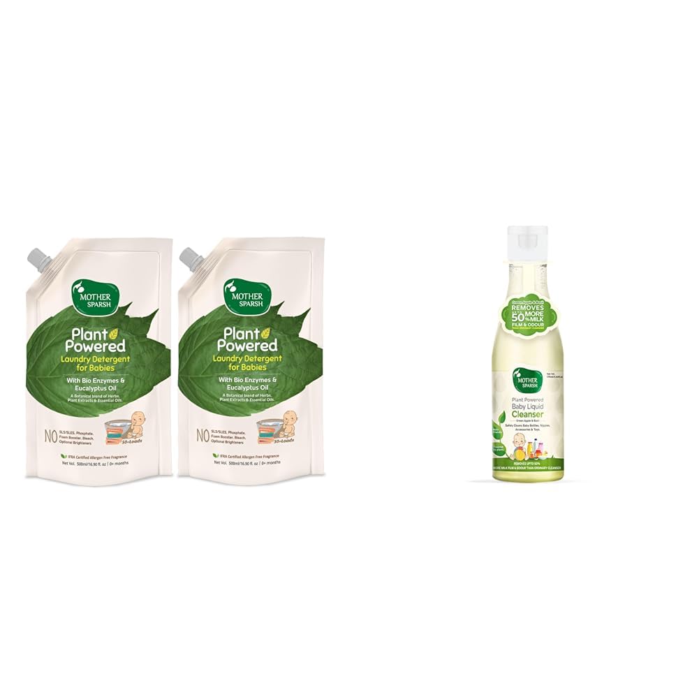 Mother Sparsh Plant Powered Baby Liquid Detergent Refill Pack 2X500ml With Natural Baby Liquid Bottle Cleanser 175ml-image-39