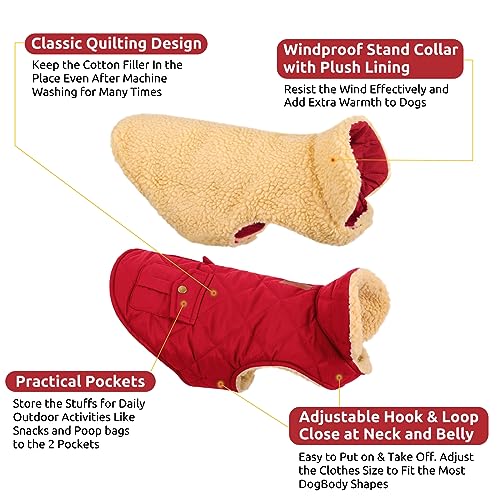 CITÉTOILE Dog Coat - Water-Resistant & Windproof Dog Jacket with Sherpa Lining, Leash Hole & Pockets, Red - Image 4