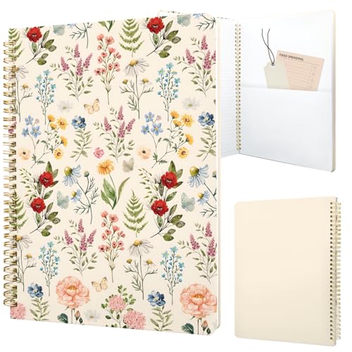 Image of Cute Spiral Notebook 8.5 x 11 lined Journal A4 with Pocket, Plant | 70 page, Note Book with Pocket, Large, Big, Hard Cover, Aesthetic, Pretty Design, for Women, Girls, Kawaii