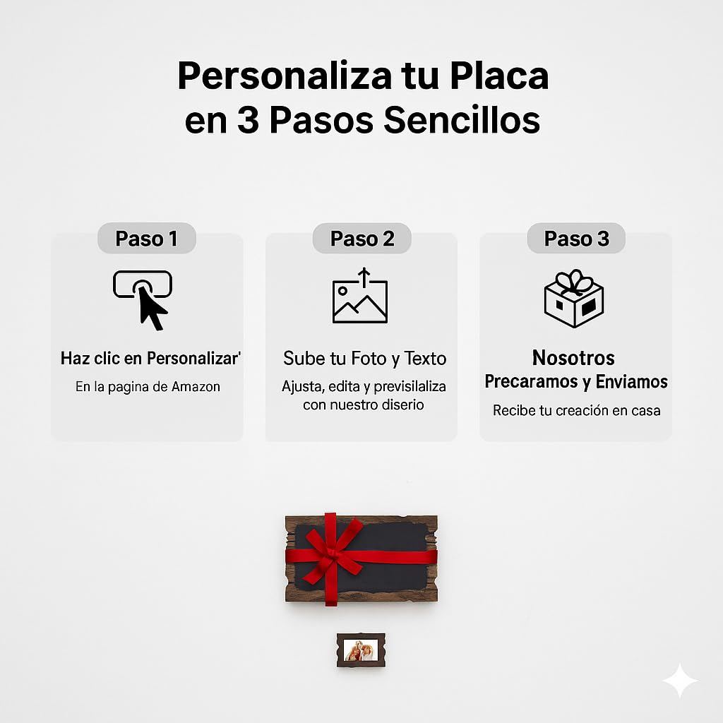 Placa de granito con marco de madera personalizable | Grabado UV con nombre, foto o logotipo | Regalo artesanal rústico para hogar, oficina o empresa - 50 x 35cm