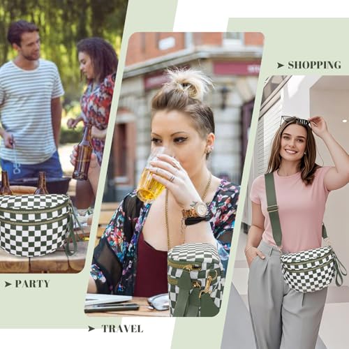 Image of WOOMADA Checkered Crossbody Bag Bum Bag for Women, Fanny Pack Checkered Purse, Belt Bag with Shoulder Strap(Army Green Checkerboard)