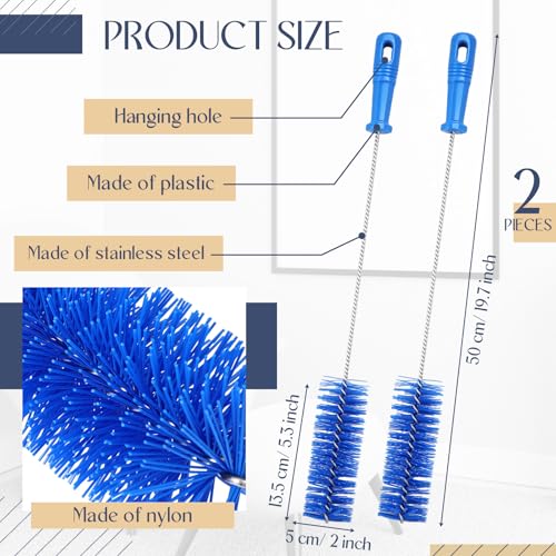 Image of Baderke 2 Pcs Drain Brush Pipe Cleaning Tube Brush, Blue, 19.7 x 2 Inch