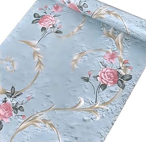 Image of Green Floral Peel and Stick Wallpaper Elegant Lillies Bedroom LIVINGROOM PVC SELF Adhesive Wallpaper 200 * 45CM-9SQFT (Blue Floral)