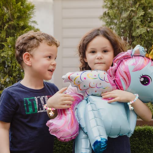 Spiritlele 12 Pieces Unicorn Bracelets Rainbow Star Heart Charm Beaded Strand Stretch Bracelet Wristband Set Princess Party Favors3