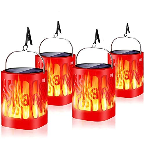 Toyawany Solar Lantern Lights with USB Charging Flickering Dancing Flame, Outdoor Hanging Lanterns Waterproof Landscape for Patio Yard Garden Table Decoration (4P)