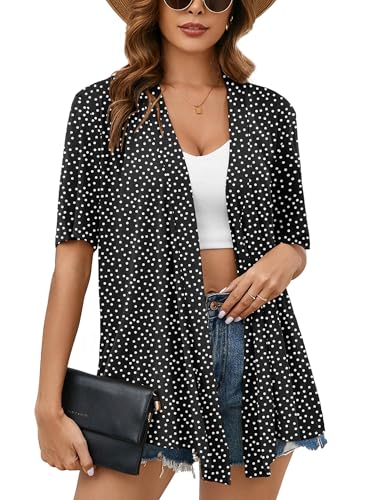 Image of Heymoments Women's Lightweight Open Front Cardigans Short Sleeve Casual Soft Knit Cardigan Sweaters with Pocket S-2XL