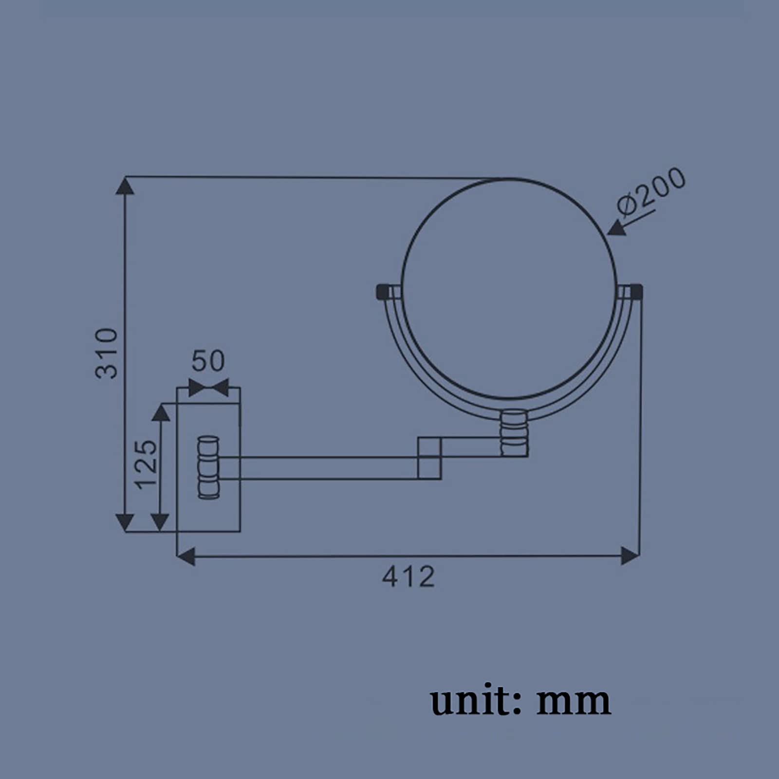 Wandmontierter Rasierspiegel Wandmontage Makeup Sp An der Wand montierter Kosmetikspiegel mit 3-facher Vergrößerung, 20,3 cm runder, doppelseitiger Kosmetikspiegel mit ausziehbarem Arm, um 360° drehba