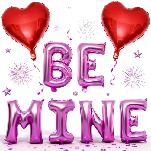 Image of Valentines Day Balloons Decoration, Be Mine and Red Heart Letter Balloons Banner Valentine Balloon Banners for Sweetest Valentine's Day Romantic Be Mine Party Decorations