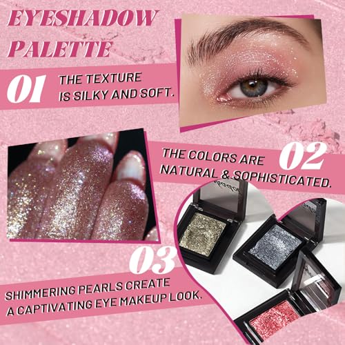 Image of WanTuoluo Sparkly Eyeshadow Palette for Women, Single Monochrome Eye Shadow Makeup, Shiny Pressed Cream Powder, Blendable Natural sombras para ojos, Holographic,Vegan,Travel (01-Glitter-Light Pink)