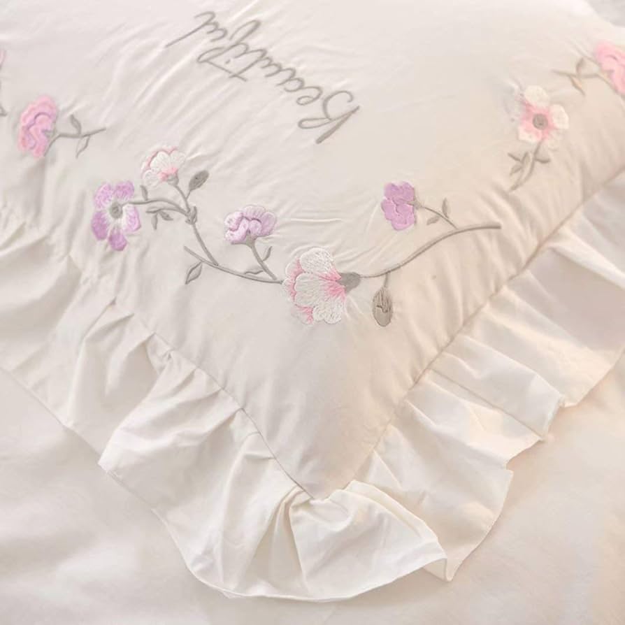 花柄刺繍 ヘンプ掛け布団カバー フレンチリネンのフラワー刺繍掛け布団カバー（掛け布団カバー