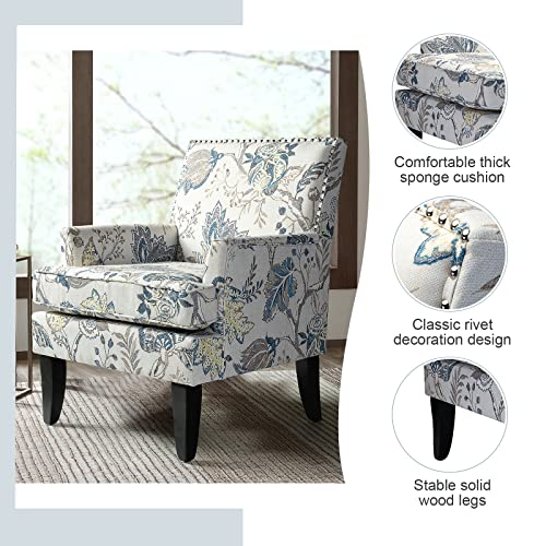 HULALA HOME Modern Accent Chair with Arms and Wooden Legs, Mid Century Accent Chair Armchair High Back Rest, Padded Armrest and Comfortable Cushioned Seat for Living Room (Blue Yellow Floral) - Image 6