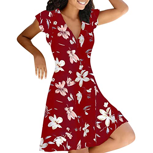Blumen Sommerkleid Damen - Leichtes Ärmelloses Shirtkleid Mit Taschen In A-Linie
