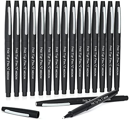 Lelix Felt Tip Pens, 15 Black Pens, 0.7mm Medium Point Felt Pens, Felt Tip Markers Pens for Journaling, Writing, Note Taking, Planner, Perfect for Art Office and School Supplies