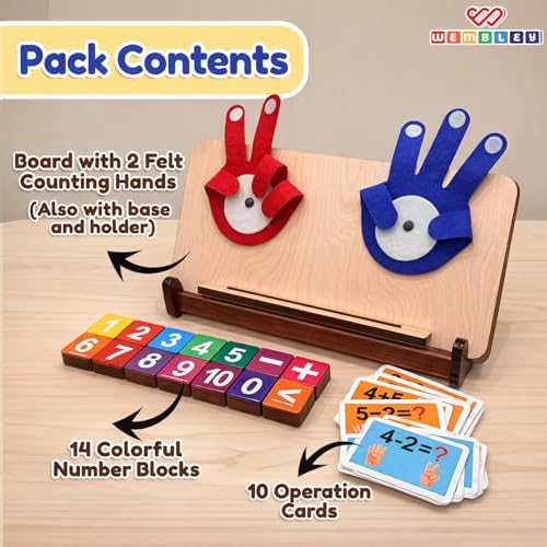 Image of Wembley Educational Math Learning Toy for Kids 3-5 Years | Montessori Toys with Foldable Finger Counting Hands | Number Blocks Counting Game | Learn Addition & Subtraction | Gift for Boys & Girls