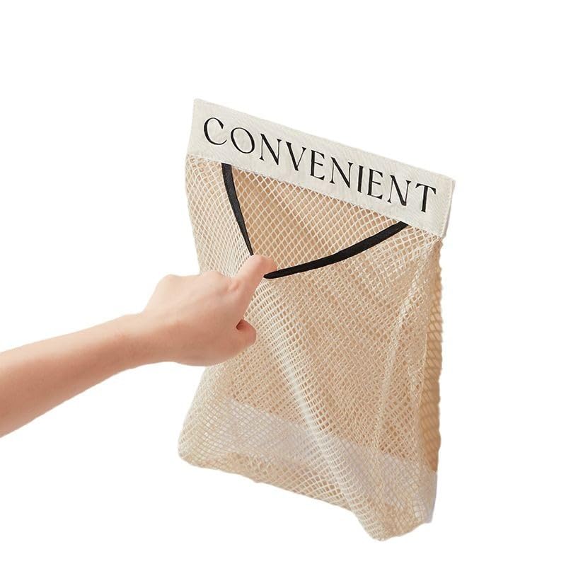 Wall Mount Mesh Storage Bag, Hanging Plastic Bag Organizer with Elastic Opening, Foldable Container for Kitchen, Bathroom