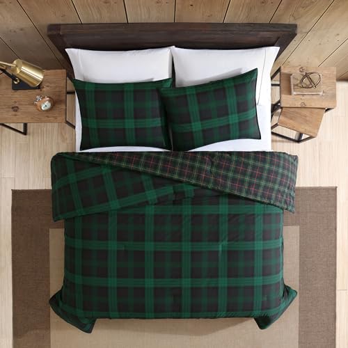 Image of Eddie Bauer - Queen Comforter Set, Cotton Reversible Bedding with Matching Shams, Stylish Plaid Home Decor (Woodland Tartan Green, Queen)