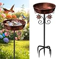 3" Deep Metal Bird Bath for Outside, Removable 12" Dia Vintage Bird Baths Bowl for Outdoors with Stable 5-Prong Stake, 37" H Freestanding Birdbath for Garden Patio Yard Lawn (Brush Bronze)