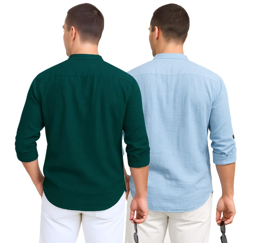 Image of DEEMOON Combo of Men's Cotton Blend Solid Regular Fit Full Sleeve Short Kurta | Men's Trendy Short Kurta Pack of 2 (Available in Plus Size & Combo Packs)