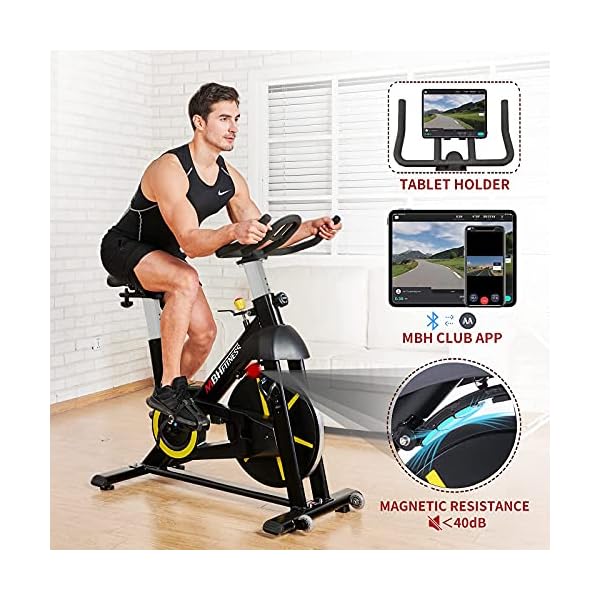 MBH-Fitness-Magnetic-Exercise-Bike-Stationary-Indoor-Cycling-Bike-for-Home-Gym-Use-Fitness-App-330Lbs-Weight-Capacity-Tablet-Holder-Bottle-Holder-Quiet-Cardio-Workout-Equipment MBH Fitness Magnetic Exercise Bike Stationary, Indoor Cycling Bike for Home Gym Use, Fitness App, 330Lbs Weight Capacity, Tablet Holder, Bottle Holder, Smooth Quiet Cardio Workout Equipment (Black)