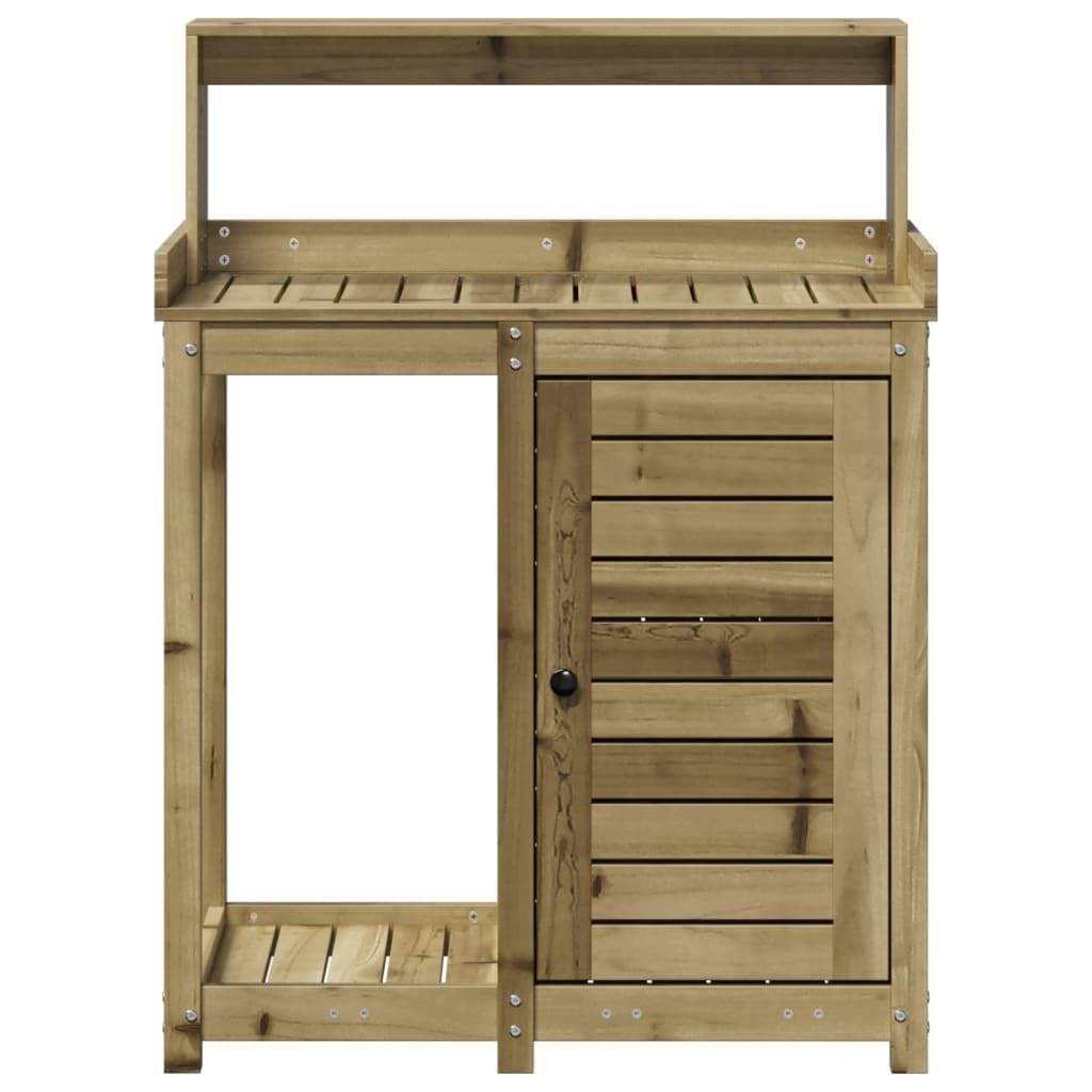 Gecheer Tavolo Invaso con Ripiani e Armadietto,Tavolo da Lavoro per Giardino,Tavolo per Piante,Banco da Lavoro da Giardino,Tavolo Invasatura,Banco da invasatura,82,5x50x109,5cm Legno Impregnato Pino