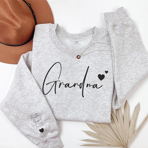 Unityecom Custom Embroidered Grandma Sweatshirt Hoodie With Grandkids Names On Sleeve thumb #3
