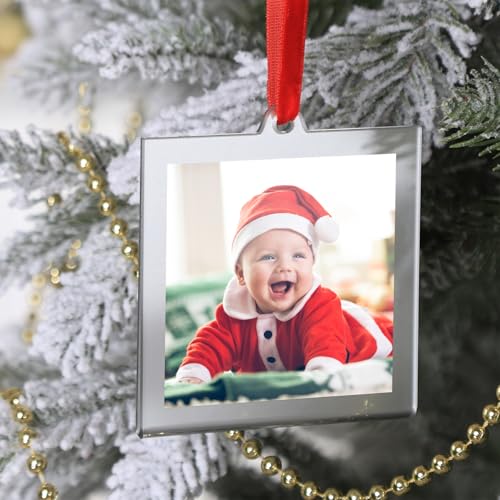 UNIQOOO 3.2 x 3.2 inch Christmas Acrylic Silver Photo Frame