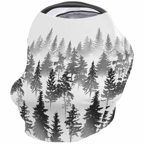 Nursing Cover for Breastfeeding Scarf, Forest Tree Silhouette Modern Style Baby Car Covers Super Soft Multi Use for Canopy Shopping Cart Cover Blanket Stroller Cover