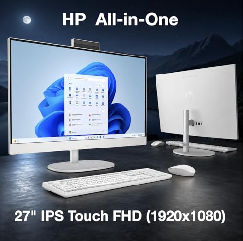 Image of HP 27 Copilot + All-in-One 27 inch Touchscreen IPS FHD Display (Intel Ultra 7-255U, 64GB DDR5, 8TB PCIe SSD, Intel Graphics, WiFi 6, Webcam, Bluetooth 5.4, Win 11 Pro) w /DKZ USB Port Expander