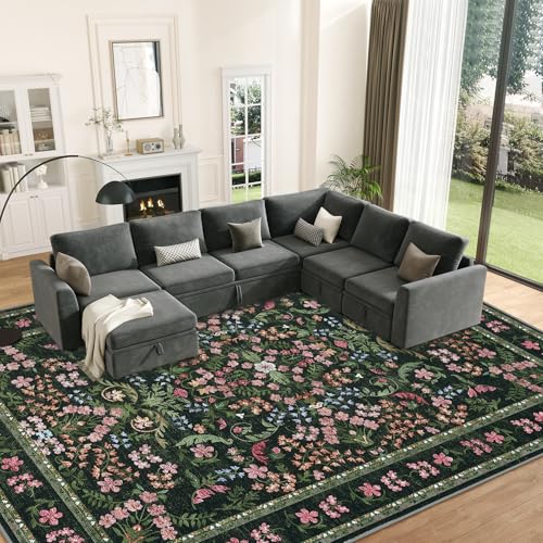 Tapete lavable para sala con diseño vintage floral miniatura 2