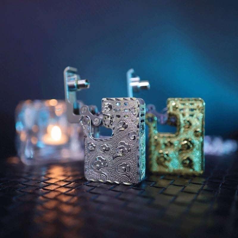 Encendedor mecánico retro con diseño de engranajes dorado miniatura 5