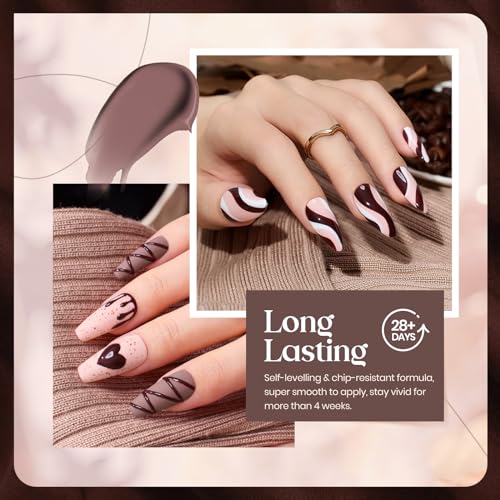 Image of Beetles Brown Gel Polish Set - 6 Colors Coffee Brown White Neutral Pink Nude Gel Nail Polish Caramel Cappuccino Soak off Uv Led Lamp Needed Nail Art DIY Fall Manicure Fall Nails