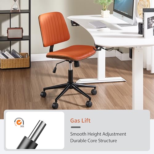 Image of Armless Rolling Office Desk Chair, Adjustable Height Computer Chair, Orange