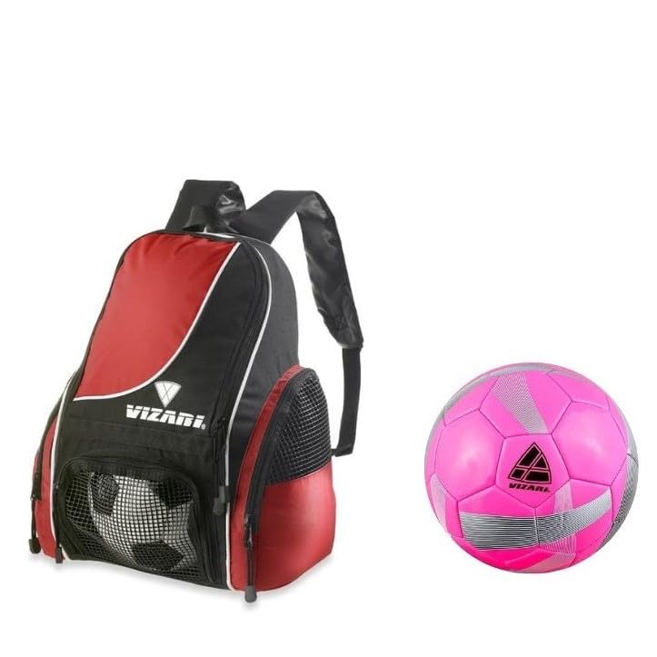 Vizari Solano Red Soccer Backpack with Hydra Soccer Ball - Pink, Size 5 – Perfect for Adults and Teens