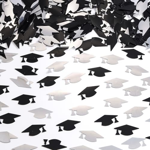 Image of Black and Black Graduation Cap Confetti 2026, Class of 2026 Table Centerpiece Grad Confetti for 2026 Graduation Party Decorations Supplies
