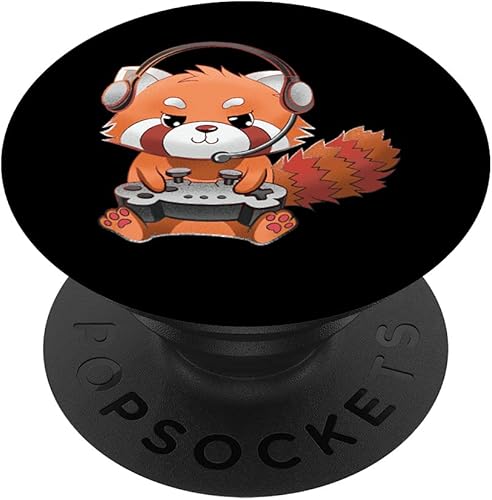 Lindo Panda Rojo Gamer Divertido Juegos Panda Rojo Amante PopSockets PopGrip Swappable