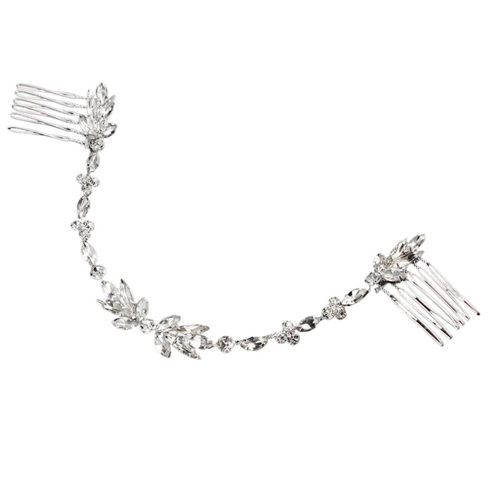 2 stücke Hochzeit Lange Haar Kämme Kristall Biegsamen Braut Haar Schmuck Zubehör Frauen Haarnadeln Haarteile Für Hochzeit，Party(Silver)
