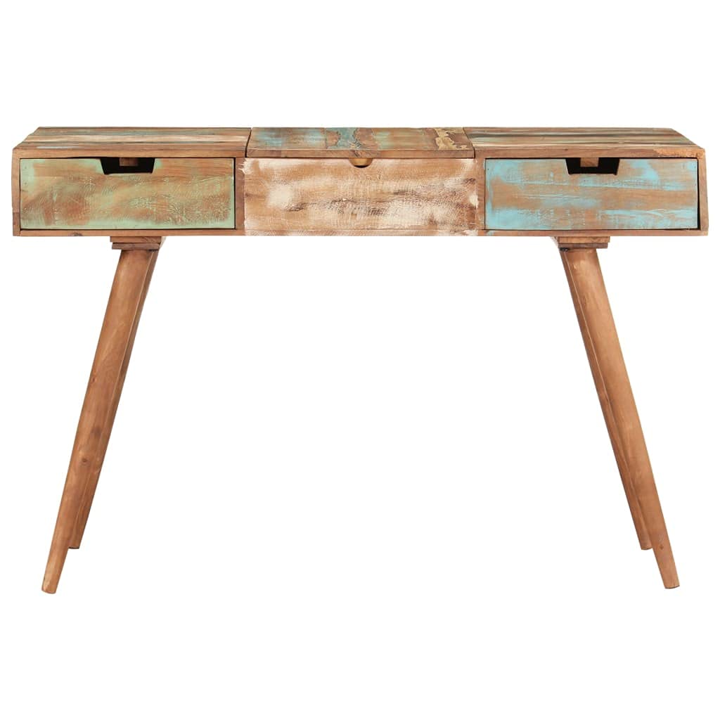Tavolo da Trucco in Legno Massello di Recupero 112x45x76 cm con Specchio, 2 Cassetti e Scomparto Nascosto, Mobiletto Salvaspazio per Camera da Letto, Postazione Make Up con Organizzatore