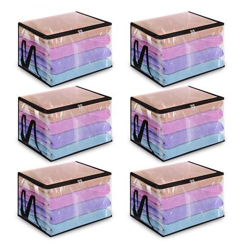 SUQERA Transparent Storage Bags for Clothes (Pack of 6, Large) | Clear Bag for Storage | Big Plastic Bags for Storage for Clothes | Packing Bags for Blanket Storage Bags