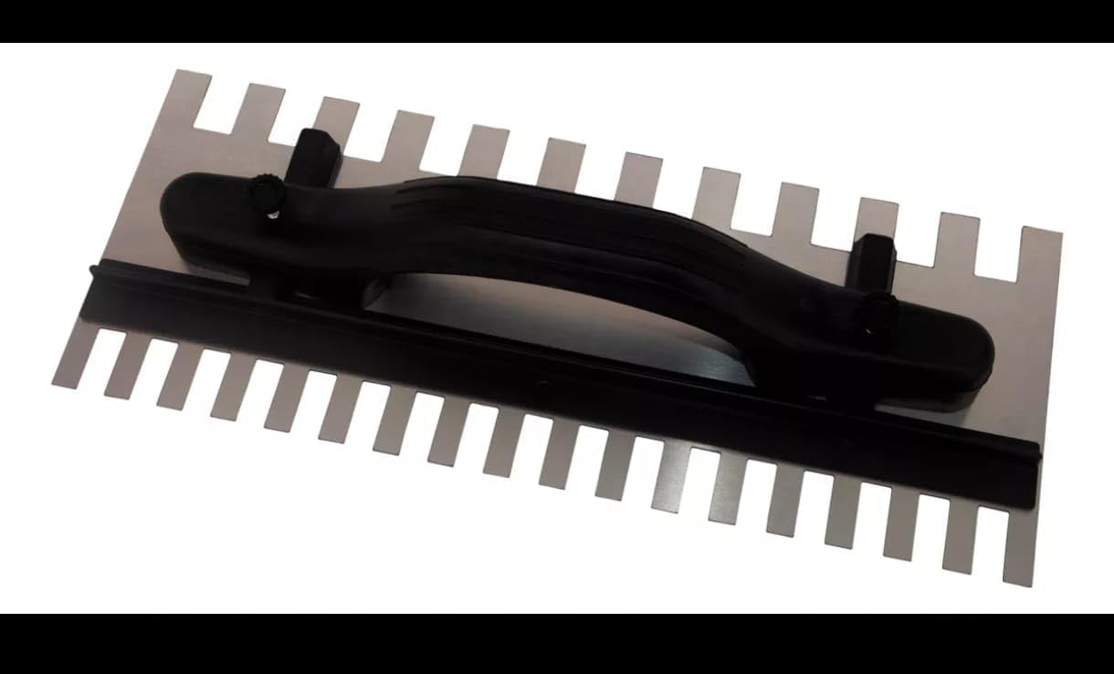 Llana Dentada Bi-Regulable, Acero Anticorrosivo, 35 cm, Mango Ergonómico, Dientes de 10 y 15 mm, para Pisos y Azulejos
