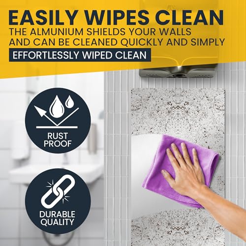 5Seconds - Wall Guard for Hand Dryer, Aluminum Wall Splash Guard with Adhesive Tape Strips, Easy-Wipe Splash Guard, 31-3/4" x 15-3/4" x 3/64", White by 5Seconds - Image 6
