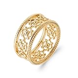 Bague Anneau Large en Plaqué Or 18 Carats - Mosaïque de Petites Billes -Bords de la Bague Ourlés de Petites Billes - Sachet Velours Offert -