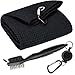 Mile High Life Microfiber Waffle Pattern Tri-fold Golf Towel | Brush Tool Kit with Club Groove Cleaner, Retractable Extension Cord and Clip (Black Towel+Black Brush)