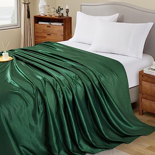 Image of Ersmak Satin Flat Sheet Only, Single Flat Sheet King, Luxury & Ultra Soft Silky Bedding Top Sheet for King Mattress - Emerald Green